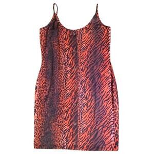 ASOS Red Black Animal Leopard Print Spaghetti Strap Bodycon Slip Dress 6